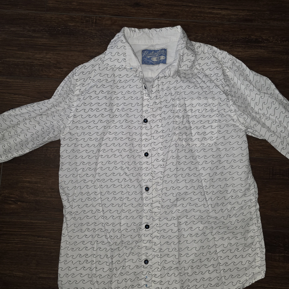 Kids White Wave Pattern Button Down Shirt
